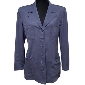 Vintage Emanuel Ungaro Parallele Navy Button Front Blazer Jacket Size 14